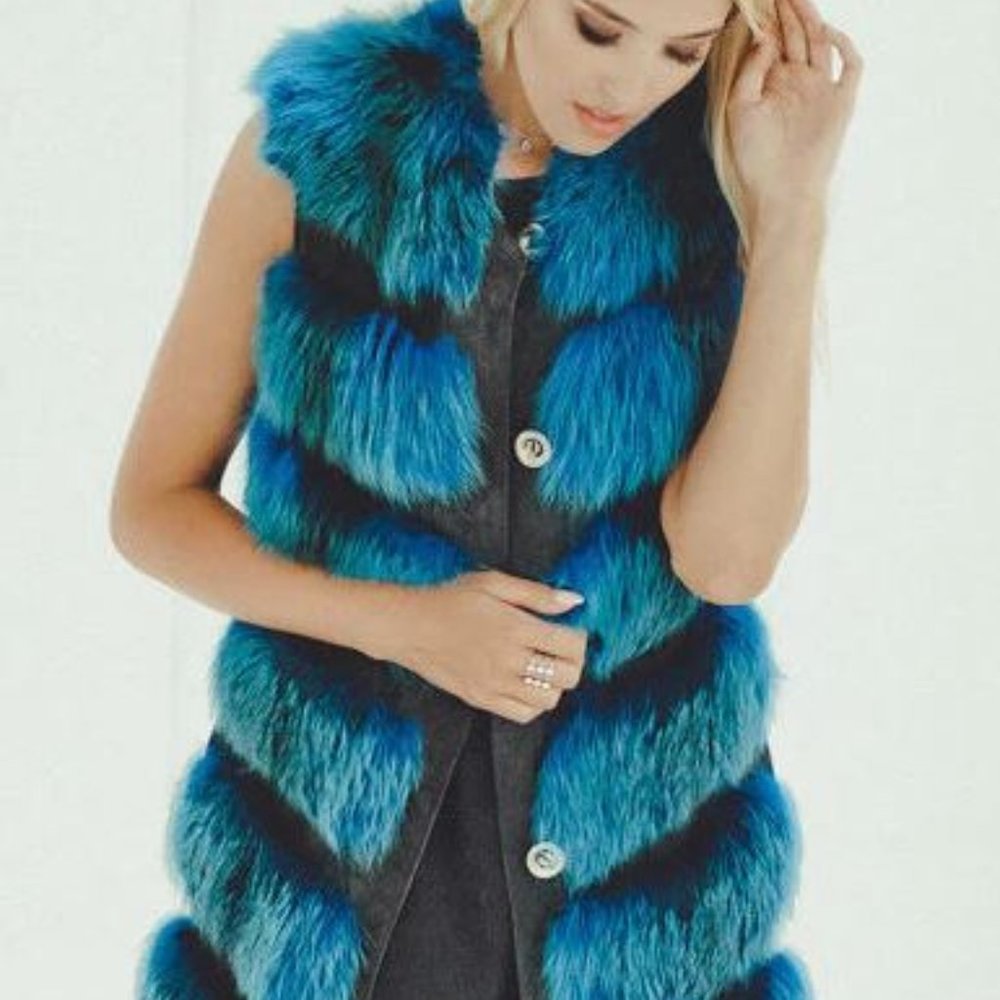 COPY - Fox Fur Blue Vest Small